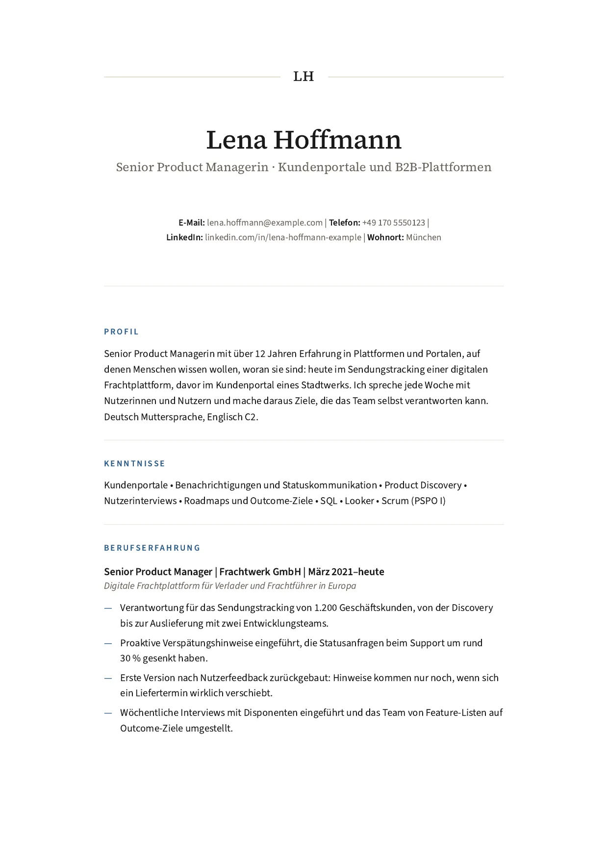 Lebenslauf: German, 2 pages