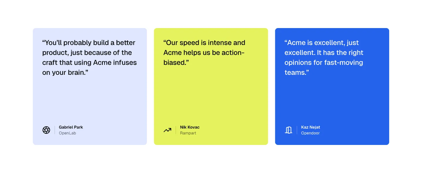 Social proof: 9 layouts: logo strips, stats, quotes and a wall of love