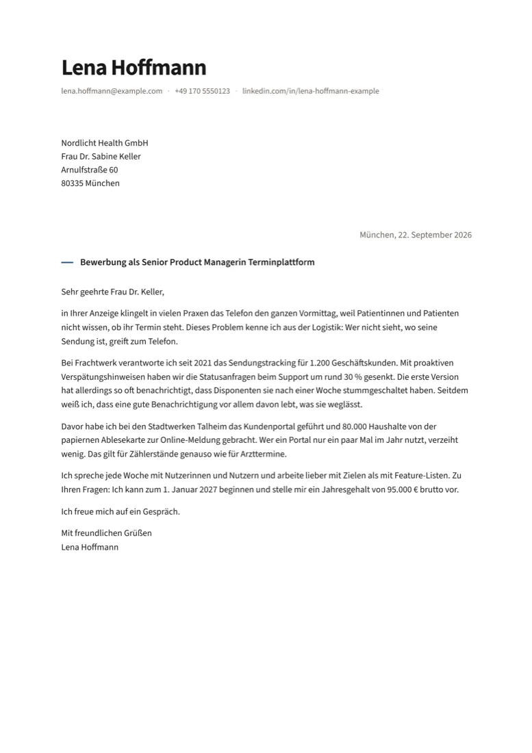 Modern: Anschreiben